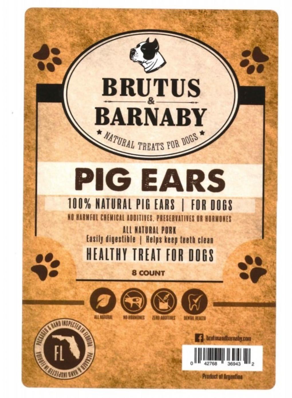 Brutus & Barnaby recalled  “Pig Ears Natural Treats for Dogs”  due to salmonella
