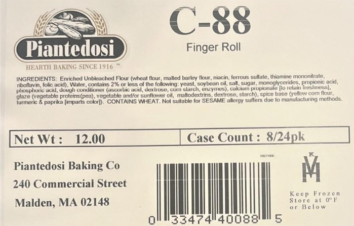 Piantedosi Baking Company recalled products due to the recall of raw material from Lyons Magnus