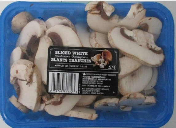 CFIA reports that sliced white mushrooms prepared for Metro Brands were recalled due to Listeria monocytogenes