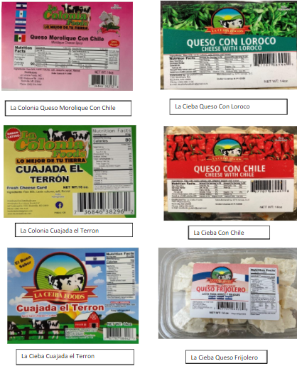 Maryland Department of Health warning against the consumption of La Cieba, La Colonia, and Selectos Latinos cheeses due to S. aureus and E. coli