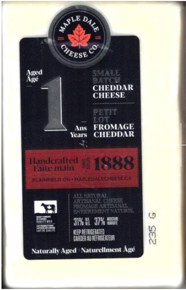 Maple Dale Cheese Co. 1 year old Cheddar recalled due to Listeria monocytogenes