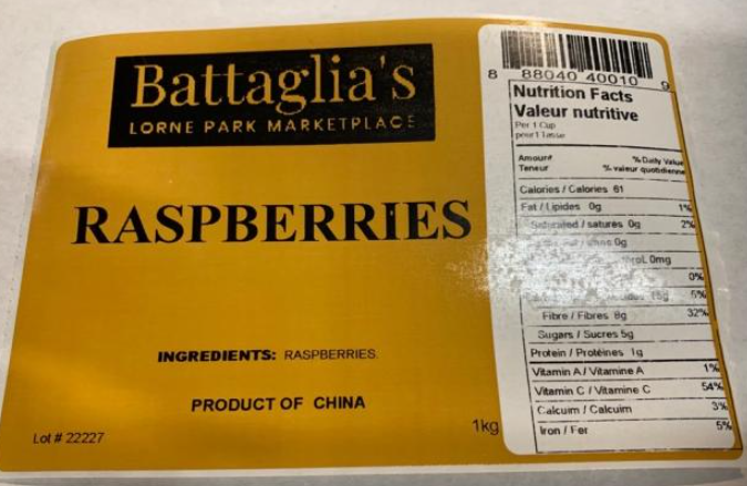 Battaglia’s Lorne Park Marketplace brand Raspberries recalled due to norovirus