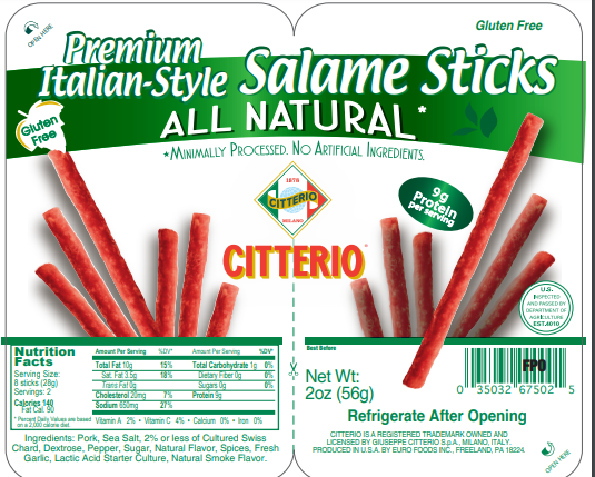 Euro Foods Dba Citterio USA Corp. recalls Salame Stick Products due to Salmonella contamination