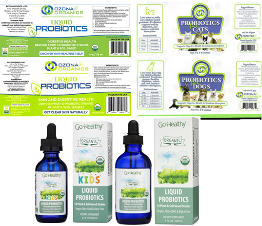 Ozona Organics recalled liquid probiotics products due to high Aw potentially allowing for microbial growth