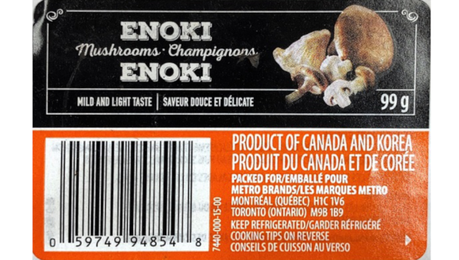 Metro brand Enoki Mushrooms recalled in Canada due to Listeria monocytogenes