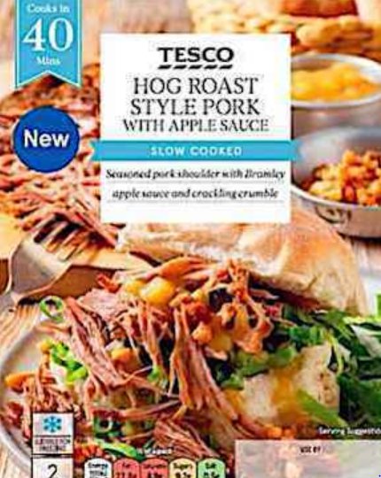 Tesco recalls Tesco Hog Roast Style Pork with Apple Sauce because it may contain Salmonella