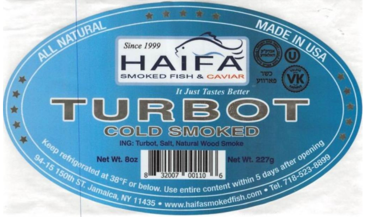 Haifa Smoked Fish Inc Expands Recall of Turbot Cold Smoked 8 oz Package Lots due to Listeria monocytogenes