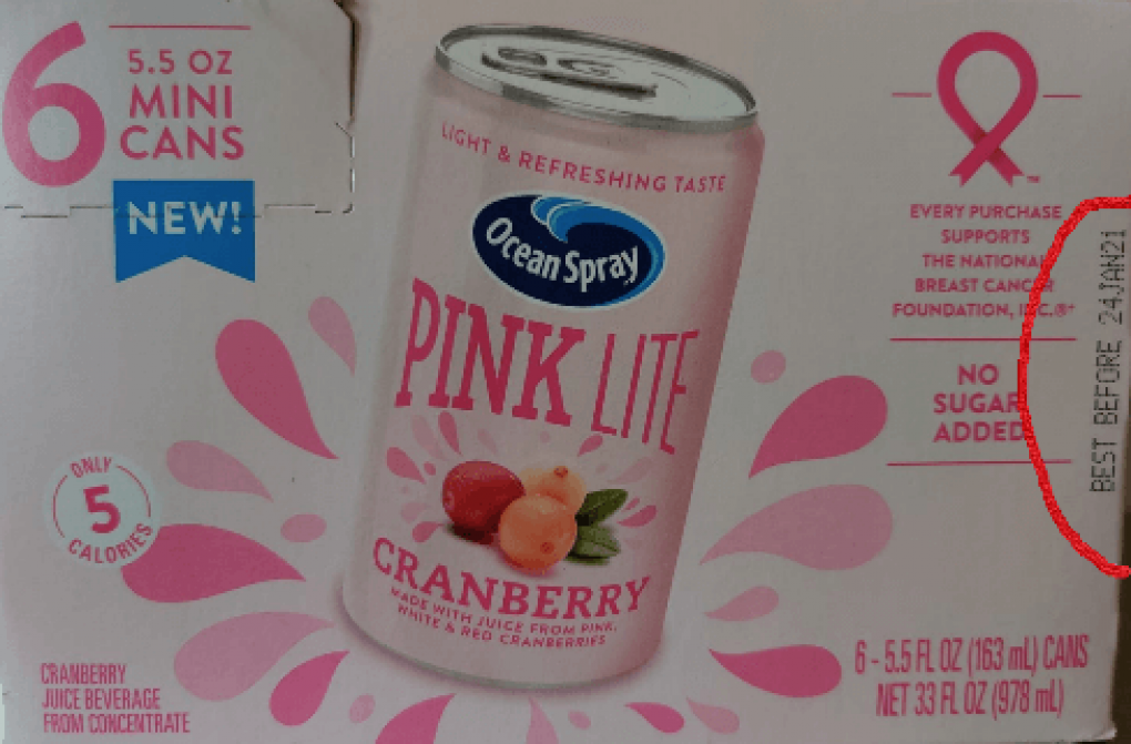 Ocean Spray Cranberries recalled a production Lot of 5.5 Oz Cans of Pink Lite Cranberry Juice Drink due to undeclared sulfites