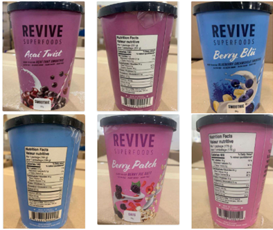 Revive Superfoods Smoothies and Oats were recalled due to norovirus contamination of raspberries used in these products