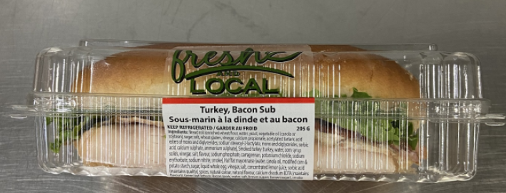 CFIA reports that “Fresh and Local” brand Turkey Bacon Sub recalled due to Listeria monocytogenes