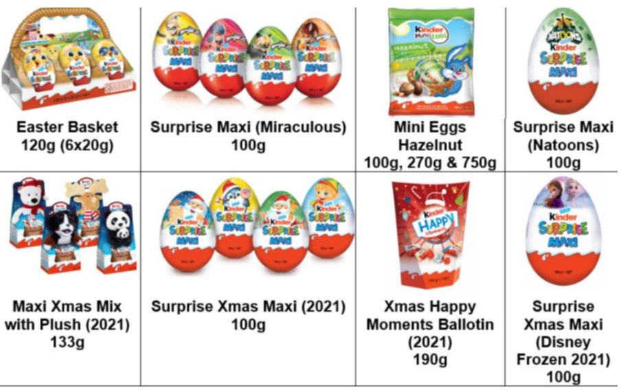 Kinder products manufactured in Belgium were recalled in Australia